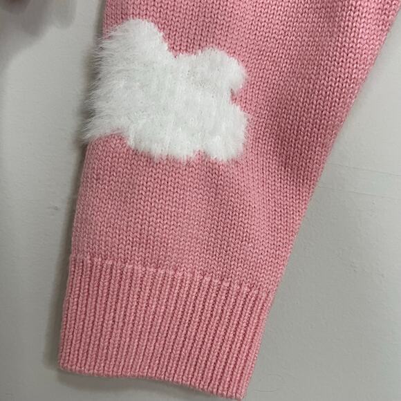 Alice + Olivia Gleeson Fuzzy Cloud Print Wool Pullover Sweater Rare Pink Est M - Picture 5 of 8